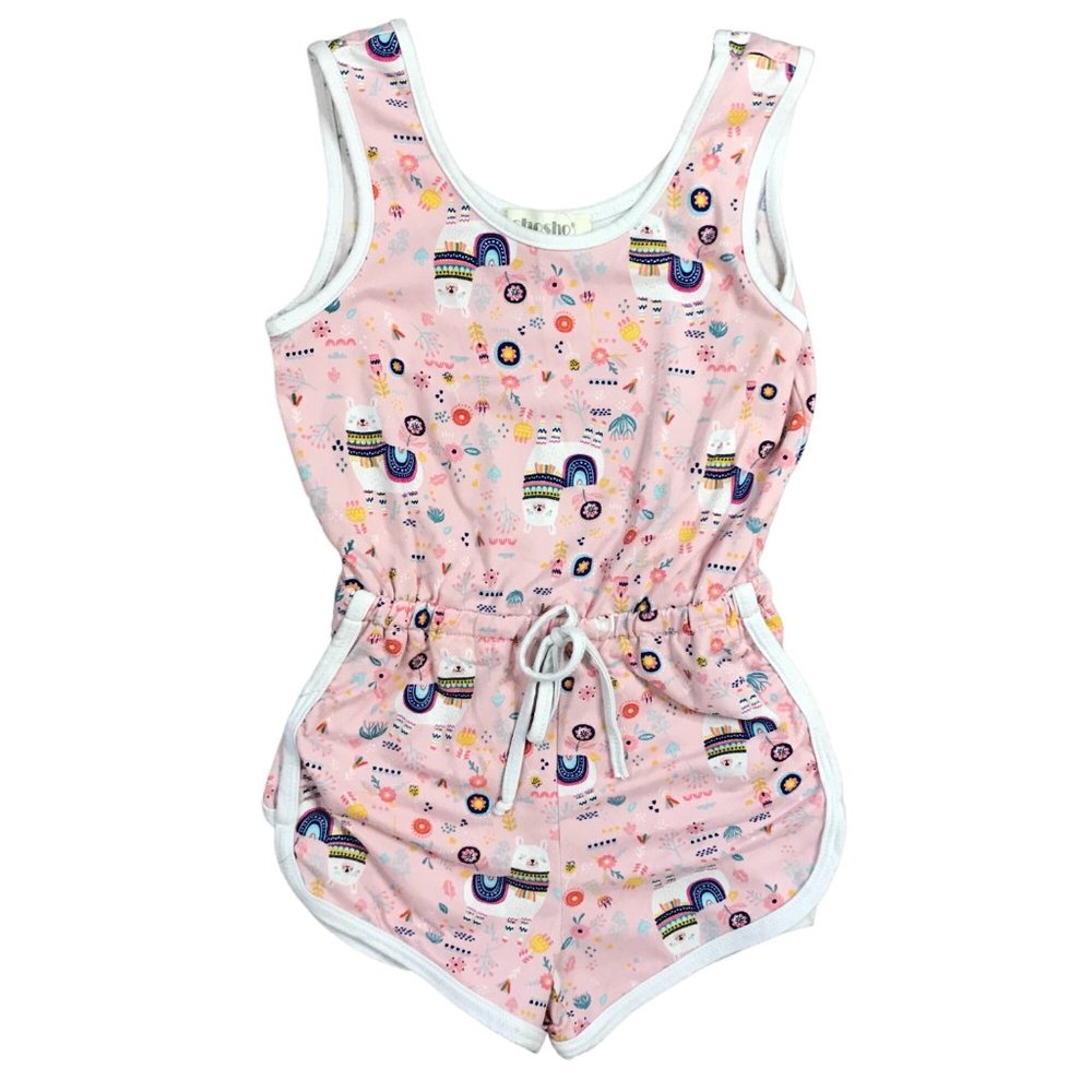 Shosho Pink Floral Llama Print Sleeveless Romper Girls Size 5 Lightweight Shorts